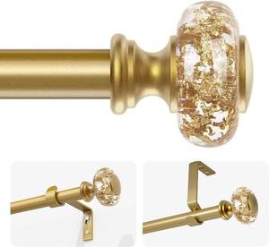 lot 32595 image: Gold Curtain Rods for Windows 66-120 Inch 1 Inch Adjustable Acrylic Drapery Rod with Translucent Gold Foil Finials- Single Decorative Curtain Rod for Bedroom & Bathroom - Retail $30