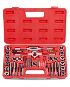 lot 32597 image: Orion Motor Tech SAE Tap and Die Set Standard  #4, 6, 8, 10, 12, 14, 516, 38, 716, 12 Tap Set and Die Set  Thread Repair Kits for Threading and Rethreading Internal and External Threads - Retail $30