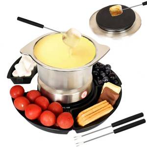 lot 32598 image: SANGLE SOPFFY 2 in 1 Fondue Pot & Electric Smores Maker - Cheese and Chocolate Fondue Set with Temperature Control,Detachable Trays,Fondue Pot Electric Set w 4 Forks,Perfect for Parties,Family Gifts - Retail $36