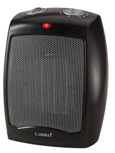 lot 32609 image: Lasko CD09250 Ceramic Adjustable Thermostat Tabletop or Under-Desk Heater, 9 Inches High, Black missing knob - Retail $42