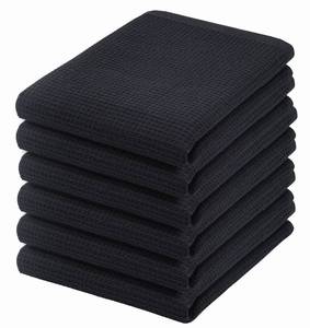 lot 32624 image: PurpleEssences Waffle Weave Kitchen Towel, 100% Cotton - 15x25 Inches with Hanging Loop, Ultra Soft Absorbent Quick Drying Dish Cloth, Tea and Hand Towels, 6 Pack - Spring Easter Summer - Black - Retail $19