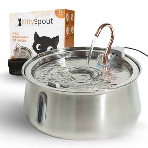 lot 32625 image: KittySpout Stainless Steel Cat Water Fountain Automatic Drinking Fountain, Quiet Circulating Water Bowl, Dishwasher Safe, Indoor Pet Fountain for Hydrated Healthy Cats (Stainless Steel, 4L Corded) - Retail $70