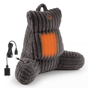 lot 32630 image: Am�lie Home Heated Faux Fur Reading Pillow 3 Temperature Backrest for Sitting in Bed Support Cushion, USB-Powered(No Power Bank Included) Warming (113°F-131°F), 3H Auto Shutoff, Grey, 22 Inches - Retail $35