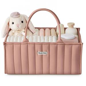 lot 32637 image: Blissful Diary Baby Diaper Caddy Organizer, Stylish Storage Basket for Newborn Essentials and Diaper Station, Gift for Baby Shower and Registry Must-Have, Blush Pink - Retail $26