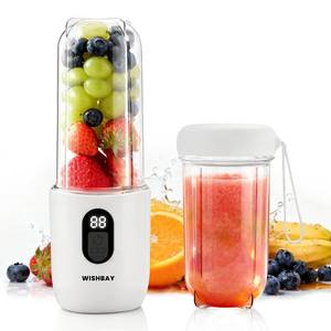 lot 32638 image: WISHBAY Portable Blender, Personal Blender for Shakes and Smoothies, Portable Juicer with 16 Blades, Small Mini Juicer with Extra Handle Lid for Travel, Sport, Office, Camping and Outgoing (16.9 oz) - Retail $19
