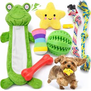 lot 32639 image: LOYEE 8 Pack Puppy Toys for Small Dogs, Luxury Dog Chew Toys with Squeaky Plush Toys, Rope Toys and Ball, Teething Toys for Puppy Supplies - Retail $8