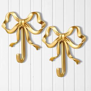 lot 32644 image: Lineshading 2 Pcs Gold Bow Wall Hooks Brass Coquette Bow Hooks for Coats Hats Bags Bath Towels Robes Vintage Room Decor Office Kitchen Hallway Bathroom Nursery Decorations (L) - Retail $22