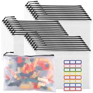 lot 32647 image: Large Mesh Zipper Pouch File Bags YOPCDJ Reusable Zippered Pouches for Organizing Classroom, Board Game Storage, Puzzle Bags Black 24 pack - Retail $16