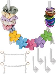 lot 32652 image: NiHome Wall-Mounted Hair Accessory Organizer Set, 4 Hair Tie Holders and 2 Claw Clip Organizers, Hand-Woven Cotton Rope, Space-Saving Storage, Easy Installation, Ideal Gift for Women (Bohemian Style) - Retail $9