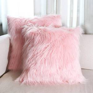 lot 32656 image: AerWo Set of 2 Pink Fluffy Pillow Covers, New Luxury Series Merino Style Blush Faux Fur Decorative Throw Pillow Covers Square Fuzzy Cushion Case 18x18 Inch - Retail $16