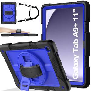 lot 32661 image: BMOUO for Samsung Galaxy Tab A9 Plus Case 11 2023 (SM-X210X216X218), Shockproof Galaxy Tab A9 Plus Case with Rotating Stand and HandShoulder Strap, Deep Blue and Black - Retail $23
