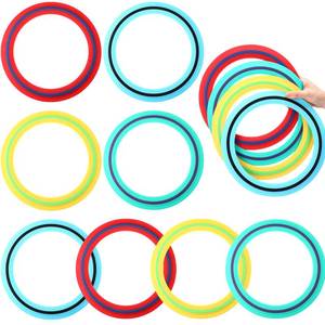 lot 32665 image: Seenelling 12 Pack Flying Disc 11 Inch Flying Ring Bulk for Backyard Beach Sport Outdoor Soft Discs for Beach Pool Backyard Camping Activities Sport Playing Toss Gifts (Cyan,Blue,Yellow,Red) - Retail $29