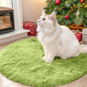 lot 32666 image: OLANLY Grass Green Round Rugs for Bedroom - Machine Washable, 2 ft Circle Area Rugs for Living Room, Soft and Fluffy Shaggy Carpet for Teen Girls and Boys, Nursery Rooms, Dorms, Home Decor Aesthetic - Retail $14