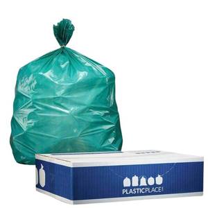 lot 62126 image: Plasticplace 40-45 Gallon Trash Bags 1.2 Mil Green Garbage Can Liners 40 x 46 (100 Count) - Retail $47