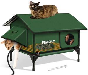 lot 62128 image: 100% Waterproof Heated Cat House for Outdoor Cat with Safe Escape Door, Cat Bed Weatherproof Cat Shelter Kitty with Cat Heating Pad, Insulated Warm House for Feral Cat(Green, 24x16x20.2) - Retail $100