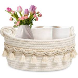 lot 62135 image: CSC - Toilet Paper Basket, Bathroom organizer, woven rope basket, Tank Top Small Baskets, tank topper, White - Retail $17