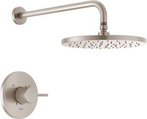lot 62138 image: Delta Modern 14 Series Round Rain Shower Faucet Set, Brushed Nickel Shower Head and Handle Set, Valve Trim Kit, Spotshield Stainless T14269-SP-PP (Valve Not Included) - Retail $259