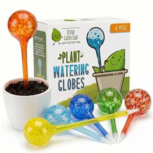 lot 62140 image: Little Green Leaf Automatic Plant Watering Globes Self Watering Planter Inserts (Set of 6)  Hands Free Multicolor Glass Bulbs  Planter Spikes to Support Indoor & Outdoor Plant Health (350ml) - Retail $33