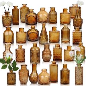lot 62141 image: Liengoron Bud Vase Set of 30 in Bulk Amber Glass Bud Vase 30 Pack Bud Vases for Centerpieces Vintage Amber Mini Flower Vases for Home Centerpieces Wedding Decorations - Retail $48