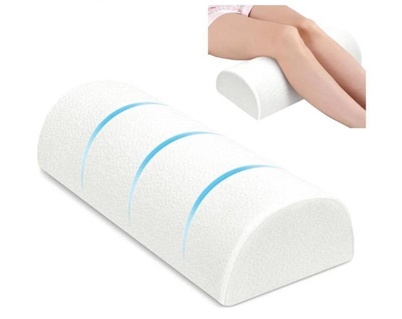 lot 21999 image: urnexttour Knee Pillow for Side Sleepers Memory Foam Leg Pillows for Sleeping Yoga Bed Half Moon Bolster Pillow for Neck Pain Relief with Pillowcase 20.5x8x4.5 Inches(Air Layer White, Standard Size) - Retail $30