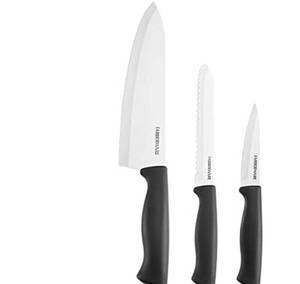lot 61969 image: 14 pc Farberware Stainless Steel Kitchen Knife Set with Black Handles - Retail $25