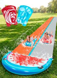 lot 61994 image: Sloosh Water Slides with 2 Inflatable Boards,22.5ft Double Lane Splash Slip Lawn Water Slide with Advanced Sprinklers Summer Toy for Kids Adults Fun Backyard Summer Outdoor, Shark - Retail $43