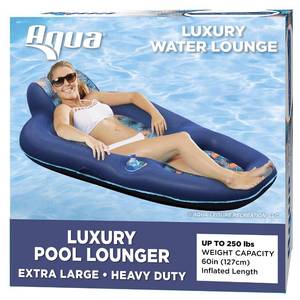 lot 61995 image: Aqua Luxury Water Lounge, X-Large, Inflatable Pool Float with Headrest, Backrest & Footrest, Palm Beach Flamingo - Retail $58