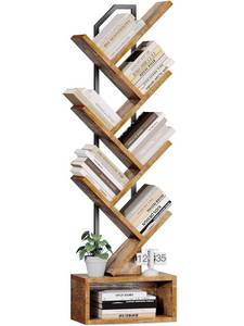 lot 61998 image: Casaottima 6-Tier Tree Bookshelf for Corner & Small Space Narrow Steel & Wood Bookcase, Tall Floor Standing Book Organizer Shelf with Storage Cabinet, Home Decor for Living Room, Bedroom, Vintage
