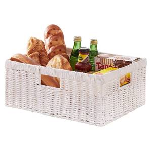 lot 2791 image: OIAHOMY Wicker Storage Basket, Rectangular Paper Rope Shelf Baskets with Built-in Handles, Woven Decorative Organizer for Pantry, Shelves, Living Room and Bathroom, 1-Pack White