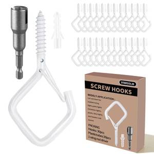 lot 2804 image: Viweolm 30 Pcs White Eye Hooks Screw Heavy Duty,Ceiling Hooks for Hanging Plants,String Lights,Cup,Wind Chime,Bird Feeders. Plant Hanger Indoor&Outdoor