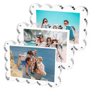 lot 2815 image: M-sorflly 3 PACK 5 x 7 Acrylic Picture Frame Clear Scalloped Magnetic Picture Frame for Wedding Double Sided Frameless Photo Frame for Desktop Free Standing