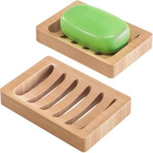 lot 2831 image: AmazerBath Soap Holder Soap Dish, Bamboo Soap Dish, 2 Pack Wood Bar Soap Holder for Shower, Trays Self Draining, Soap Saver for Shower, Bathroom, Kitchen(Natural Color)