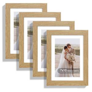 lot 2835 image: Hongkee 7x10 Picture Frame Set of 4, Made of Real Glass and Natural Oak Frame - Display 5.5 x 8.5 Diploma Frame with Mat or 7x10 Without Mat, 7 by 10 Photo for Wall or Tabletop