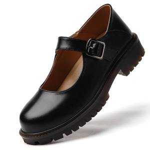 lot 2837 image: XSE Mary Jane Shoes Women Flats Black Non Slip Platform Mary Janes for Womens Leather Loafers Cute Girls Ladies Maryjane Shoes Womens School Work Casual Chunky Round Toe Saddle Shoe Size 5.0