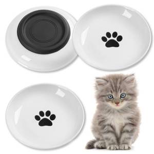 lot 2843 image: Kitwinney Cat Food Bowls, Whisker Friendly Ceramic Cats Bowls with Nonslip Silicone Bottom, Pack of 3 Quiet Dishes and Plates for Feeding Indoor Cats, Kittens and Small Dogs(Cat Paw,Shallower)