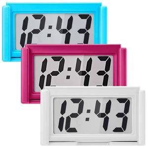 lot 2853 image: Frienda 3 Pieces Mini Digital Clock Small Digital Clock Stick on Battery Operated Self Adhesive Bracket for Car Dashboard Fridge (White,Blue,Red)
