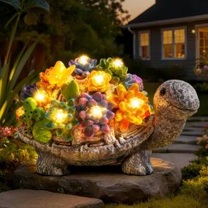 lot 2864 image: Guhope Solar Garden Statues, Outdoor Turtle Decor with Succulent and 8 LED Lights, Resin Outside Yard Figurine Decor for Garden, Yard, Lawn, Balcony, Porch, Gifts for Mom Grandma