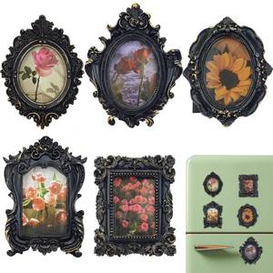 lot 2867 image: ZIFEZIRE Mini Black Magnetic Picture Frames for Refrigerator, 5 Small Vintage Photo Frames with Soft Magnet Backing, Victorian Style Decor for Kitchen Office Home