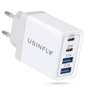 lot 2877 image: USINFLY European Travel Plug Adapter, 40W 4-Port USB C Wall Charger Plug Type C Fast Charging Block International Power Adaptor US to Europe EU for iPhone 17 16 15 14 13 12 11 Pro Max XS, iPad, Galaxy