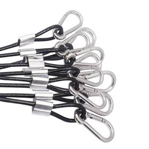 lot 2893 image: Bytiyar 10 pcs 12 inch Vinyl Cover Coated Stainless Steel Wire Rope Lanyard Cable Tether Safety Strap with Hooks and 2 Loops (4mm Thickness), Black