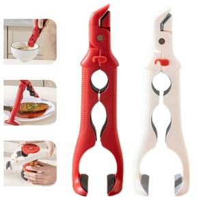lot 2920 image: 2 Pcs Hot Plate Gripper, Built-in Can Opener, Heat-Resistant and Anti-Scalding, Provides Ultimate Hot Bowl Protection (Red  White)