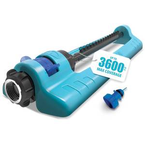 lot 2936 image: Aqua Joe Oscillating Sprinkler with Adjustable Spray, 16 Clog-Resistant Nozzles, Metal Base & 3600 Square Foot Coverage, Compatible with Garden Hoses