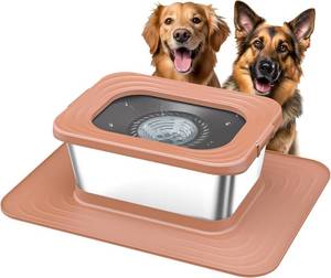 lot 2938 image: Decflow 10L Stainless Steel Dog Water Bowl, No Spill Anti-Splash Dog Bowls with XXL Silicone Mat, Spill-Proof Slow Feeder for Messy Drinkers, Heavy Duty Pet Bowls for IndoorOutdoor Use Pink