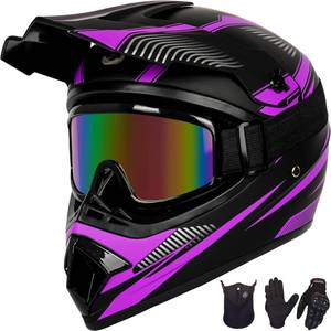 lot 2940 image: Yesmotor Youth Dirt Bike Helmet Set Includes Gloves, Goggles, Mask, Ideal Helmet for Kids 8-14, Premium Safety Gear for Dirt Bike Helmets Enthusiasts - DOT Approved (Purple,S)