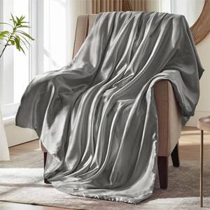 lot 3013 image: MILVOWOC Silver Grey Satin Throw Blanket - 50 x 60 Inches, Cooling Packable Lightweight Satin Blanket, Soft & Cozy Silky Throw Blanket for Couch Sofa Bed Outdoor Travel