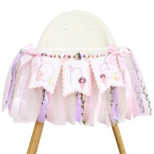 lot 3027 image: Fairy One High Chair Banner - Little Fairy 1st Birthday Party Decoration,Sweet Floral Highchair Banner with Ribbon,Princess Tea Party Photo Backdrop,Flower Fairies First Birthday Garland