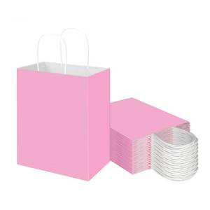 lot 3033 image: Toovip 30 Pack 8x4.75x10 Inch Medium Light Pink Kraft Paper Bags with Handles Bulk, Gift Bags for Birthday Party Favors Retail Grocery Shopping Business Goody Craft Merchandise Take Out Sacks