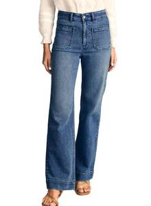 lot 3034 image: Astylish Straight Leg Jeans for Women High Waisted Loose Denim Pants Casual Baggy Jean Trousers with Patch Pockets Size 8 Dusk Blue