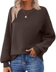 lot 3040 image: Zeagoo Sweater for Women 2025 Trendy Ladies Long Sleeve Casual Loose Oversized Crewneck Tan Pullover Sweater Trendy Knit Tops XL