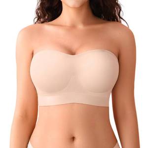 lot 3042 image: DEANGELMON Strapless Bras for Women Wireless Push Up Padded Bralette Seamless Non-Slip Tube Top Bandeau Bra with Removable Clear Straps,Nude-M